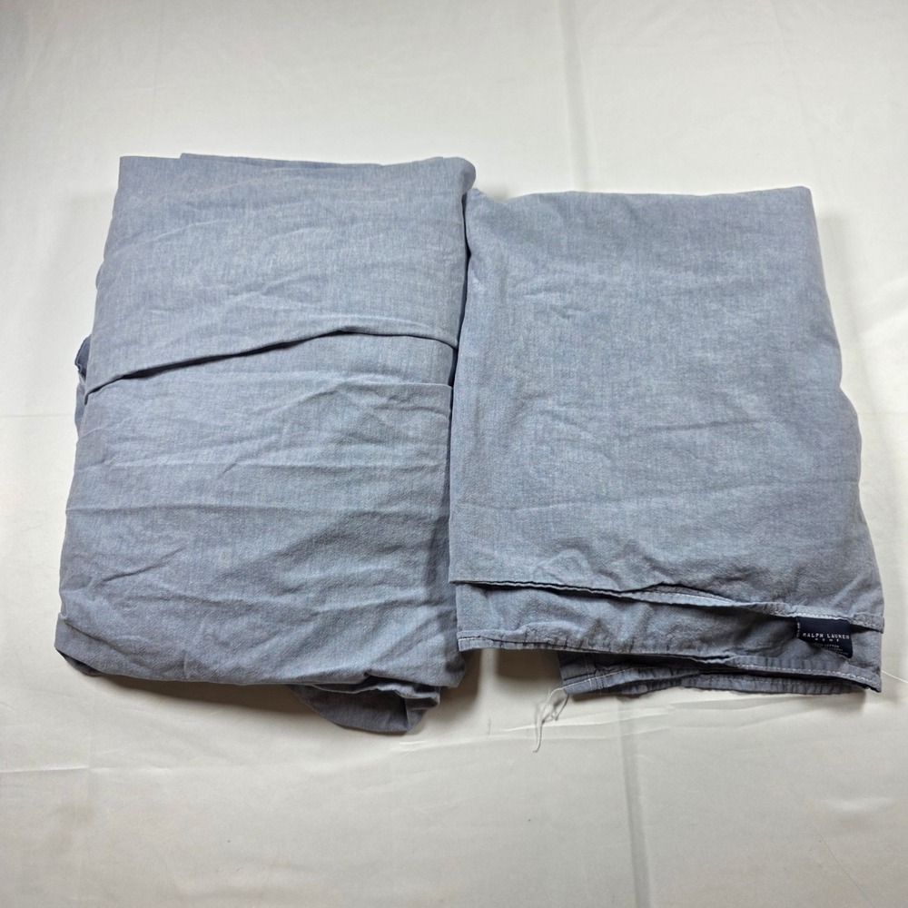 Ralph Lauren Home Blue Chambray Set 2 Piece Flat/Fitted 100% Cotton Made in USA